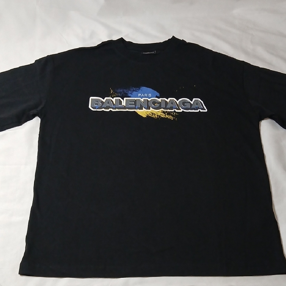Balenciaga Black Tee with Blue and Yellow Graphic